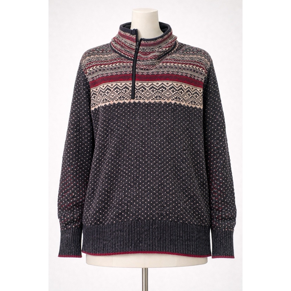 Eddie Bauer Oslo Funnel Neck Wool Blend Sweater Womens S Gray Nordic Fair Isle